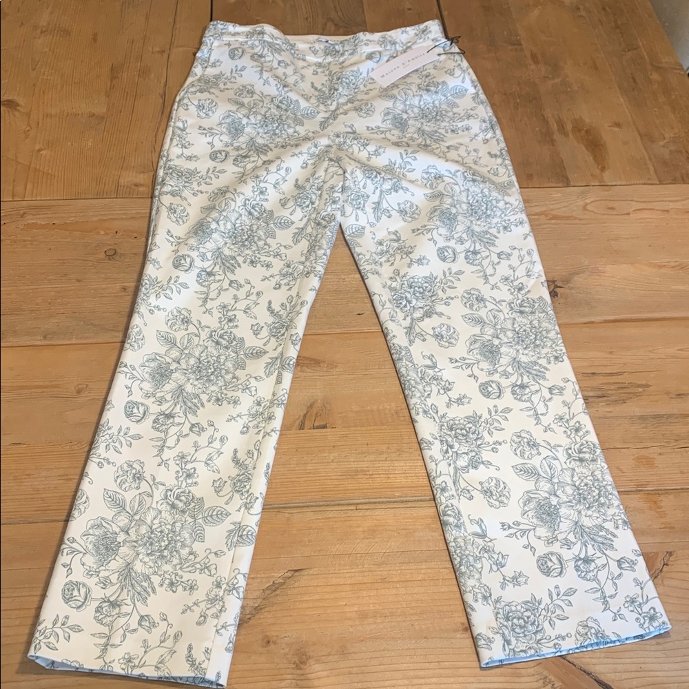 Madison d'Amelie Paris Women's NWT Floral Toile Pants Sz 4 PullOn Elastic Waist - Picture 2 of 15